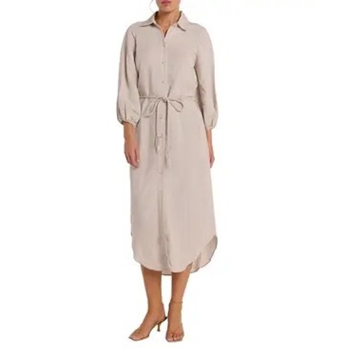 Hermoza Linen Blend Midi Cecilia Shirt Dress Silver Gray Braided Belt Small $258